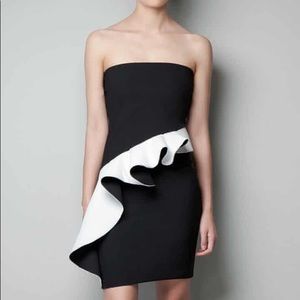 Zara black dress with white ruffle